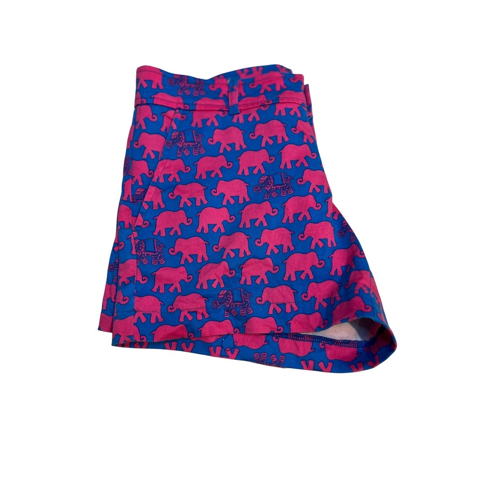 Women's Blue Pink Elephant Print Shorts Casual Summer Beach‎ Vacation Size M